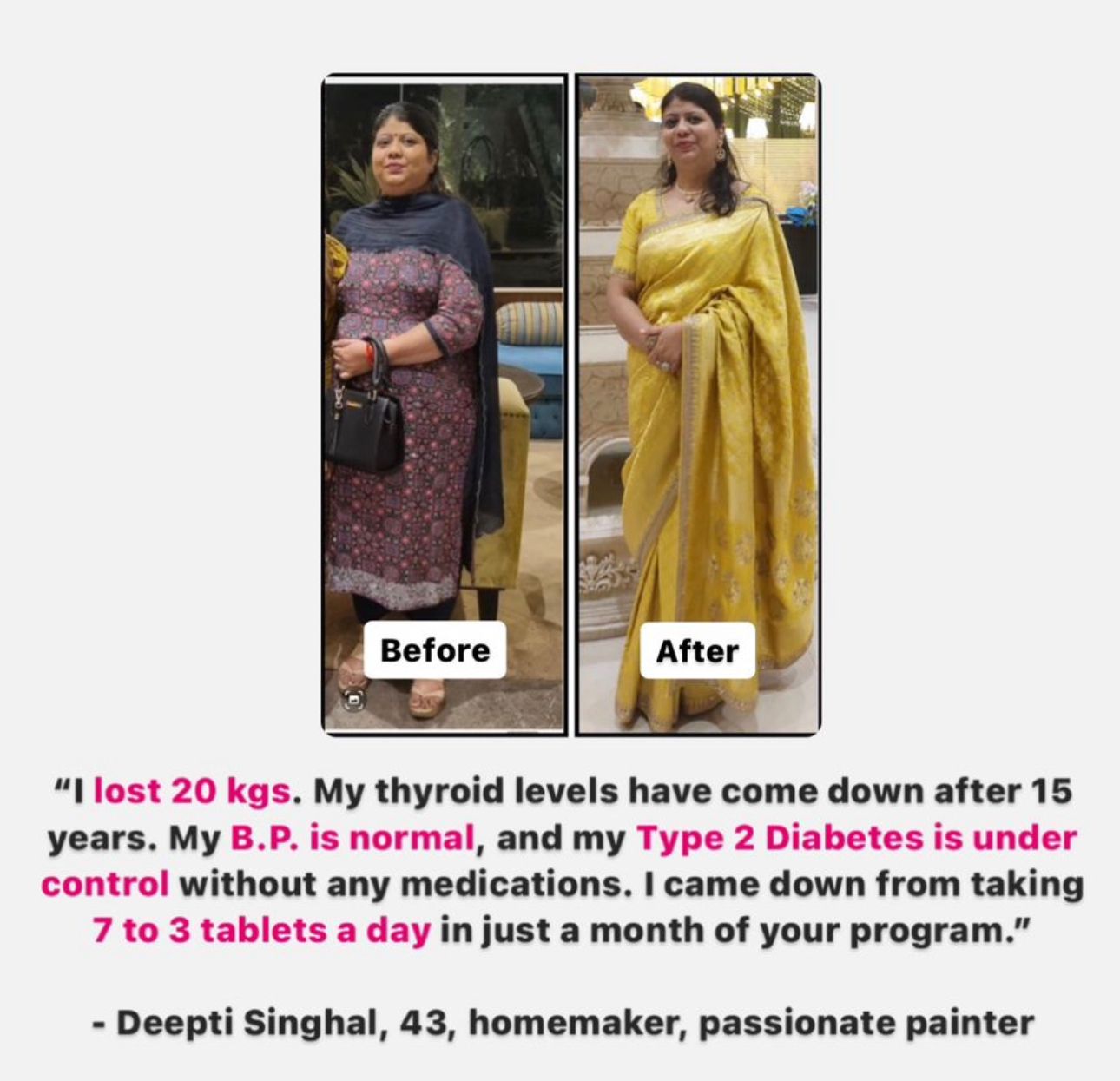 20kg Lighter, Thyroid Balanced After 15 Years, and Medications Reduced from 7 to 3 in Just 1 Month: Deepti’s Remarkable Transformation