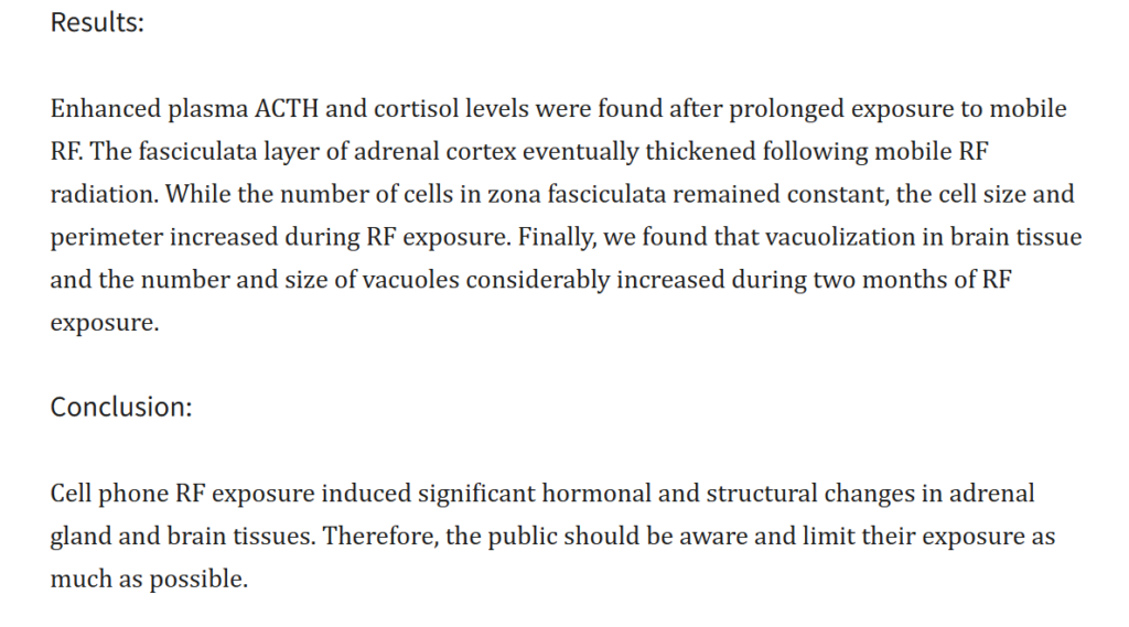 Exposure to cell phone radiofrequency changes corticotrophin hormone levels and histology of the brain and adrenal glands in male Wistar rat. 