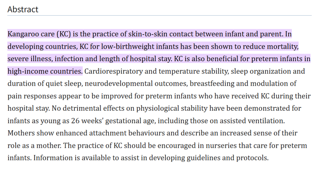 Study on Kangaroo Care